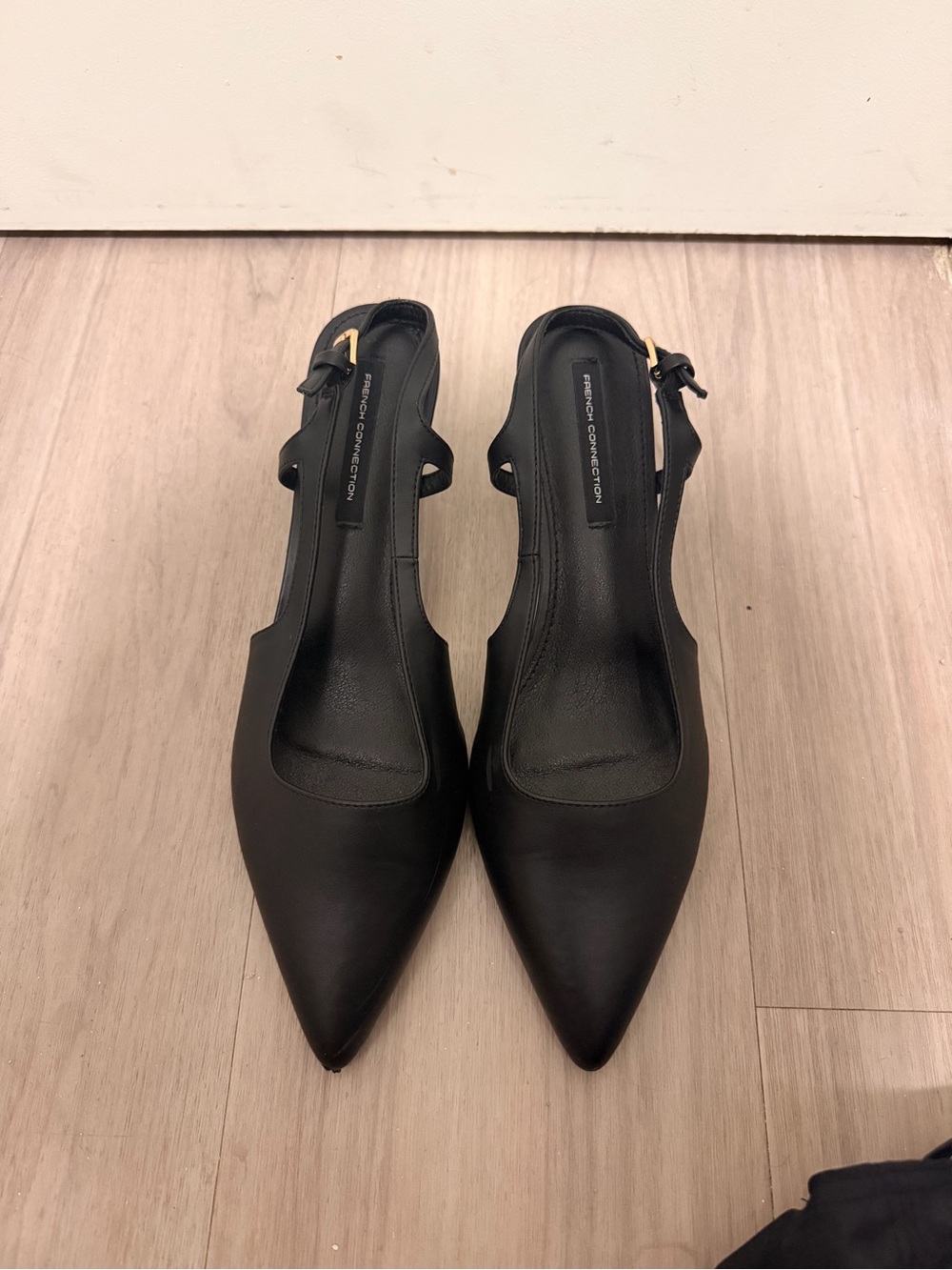 French Connection Black Pointed Slingback Heels with Ankle Strap